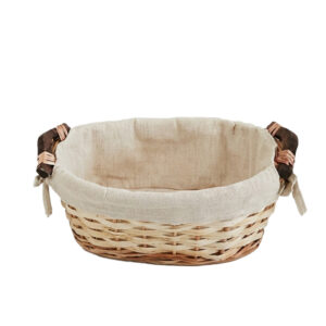 Cesta Oval Bambú y asas Madera con Forro Crema